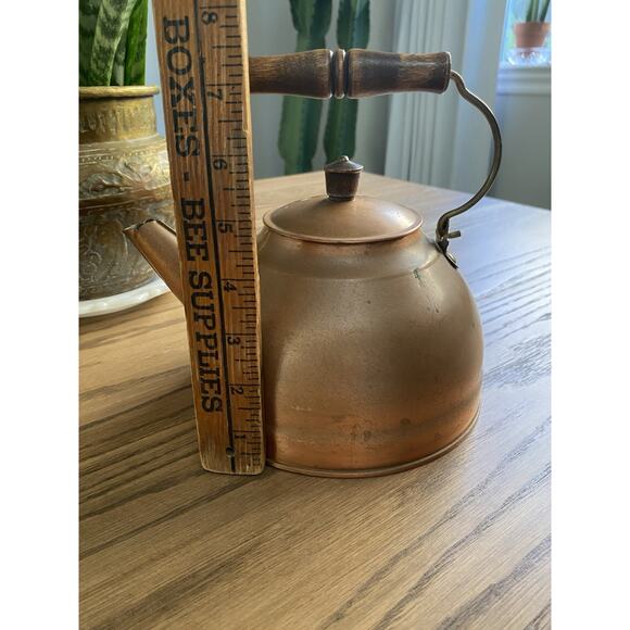 Vintage 1801 Revere Ware Copper Brass Tea Pot Kettle Vintage Copper Pot Rome NY - Picture 6 of 8